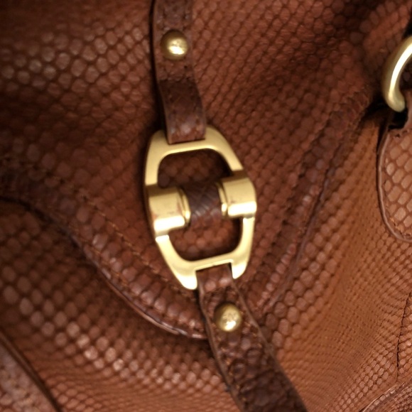 Johnston & Murphy leather snakeskin brown purse with brass accents - Picture 3 of 9
